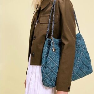 Tory Burch Fleming Denim Quilted Tote Bag